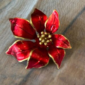 Vintage Cerritos Red and Gold Poinsettia Flower Brooch